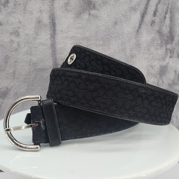 Coach black belt Medium M6 3977 Canvas Jacquard CC Logo & solid brass silver - Picture 9 of 11
